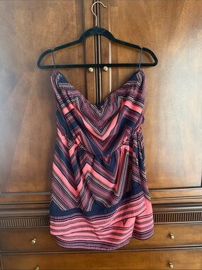 Express Strapless Chevron Mini Dress in Coral and Navy
